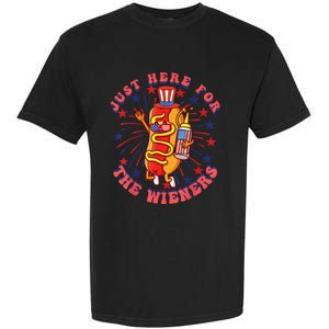 4th Of July I'm Just Here For The Wieners Hot Dogs Funny Garment-Dyed Heavyweight T-Shirt