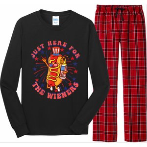 4th Of July I'm Just Here For The Wieners Hot Dogs Funny Long Sleeve Pajama Set