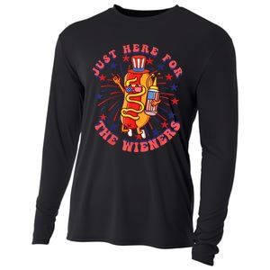 4th Of July I'm Just Here For The Wieners Hot Dogs Funny Cooling Performance Long Sleeve Crew