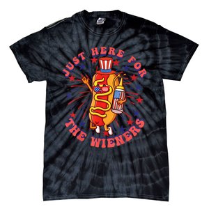 4th Of July I'm Just Here For The Wieners Hot Dogs Funny Tie-Dye T-Shirt