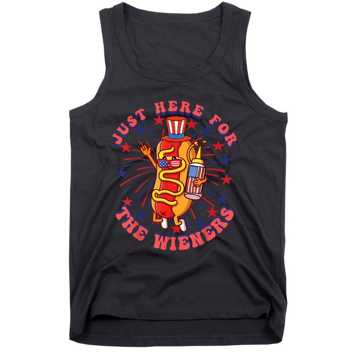 4th Of July I'm Just Here For The Wieners Hot Dogs Funny Tank Top