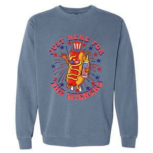 4th Of July I'm Just Here For The Wieners Hot Dogs Funny Garment-Dyed Sweatshirt