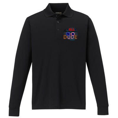 4th Of July Clothes And Accessories All American Dude Gift Performance Long Sleeve Polo