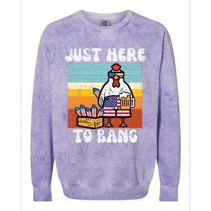 4th Of July Chicken Fireworks Here To Bang Retro America Colorblast Crewneck Sweatshirt