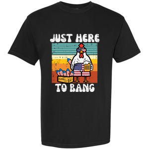 4th Of July Chicken Fireworks Here To Bang Retro America Garment-Dyed Heavyweight T-Shirt