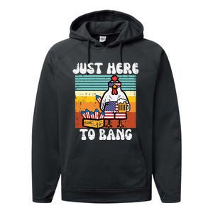 4th Of July Chicken Fireworks Here To Bang Retro America Performance Fleece Hoodie