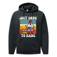 4th Of July Chicken Fireworks Here To Bang Retro America Performance Fleece Hoodie