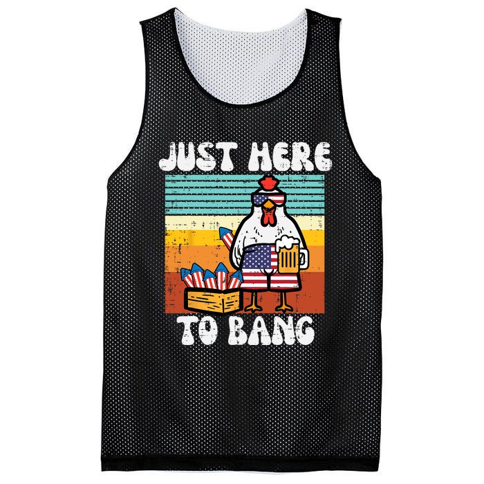 4th Of July Chicken Fireworks Here To Bang Retro America Mesh Reversible Basketball Jersey Tank