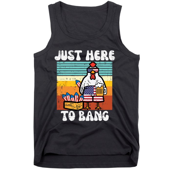 4th Of July Chicken Fireworks Here To Bang Retro America Tank Top