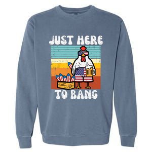 4th Of July Chicken Fireworks Here To Bang Retro America Garment-Dyed Sweatshirt