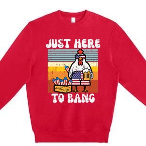 4th Of July Chicken Fireworks Here To Bang Retro America Premium Crewneck Sweatshirt