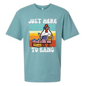 4th Of July Chicken Fireworks Here To Bang Retro America Sueded Cloud Jersey T-Shirt