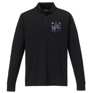 4th Of July Raccoons Watching Fireworks Howling Funny Performance Long Sleeve Polo