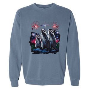 4th Of July Raccoons Watching Fireworks Howling Funny Garment-Dyed Sweatshirt