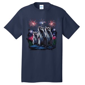 4th Of July Raccoons Watching Fireworks Howling Funny Tall T-Shirt