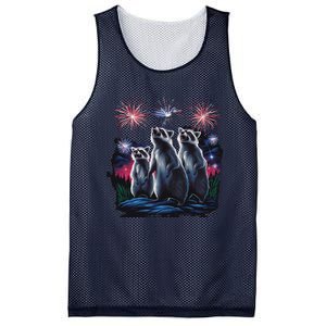 4th Of July Raccoons Watching Fireworks Howling Funny Mesh Reversible Basketball Jersey Tank