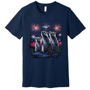 4th Of July Raccoons Watching Fireworks Howling Funny Premium T-Shirt