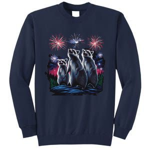 4th Of July Raccoons Watching Fireworks Howling Funny Tall Sweatshirt