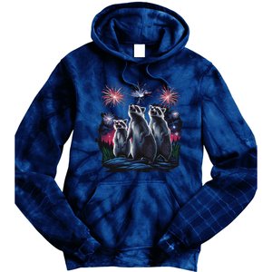 4th Of July Raccoons Watching Fireworks Howling Funny Tie Dye Hoodie