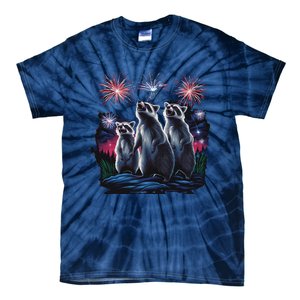 4th Of July Raccoons Watching Fireworks Howling Funny Tie-Dye T-Shirt