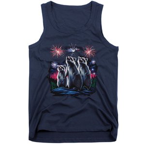 4th Of July Raccoons Watching Fireworks Howling Funny Tank Top