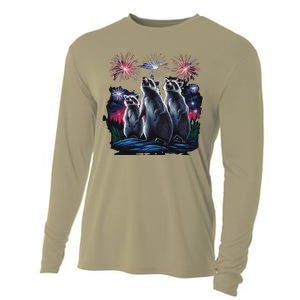 4th Of July Raccoons Watching Fireworks Howling Funny Cooling Performance Long Sleeve Crew