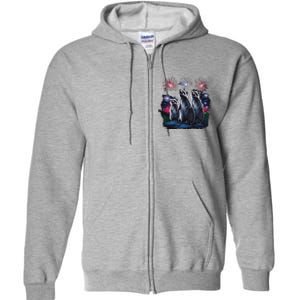 4th Of July Raccoons Watching Fireworks Howling Funny Full Zip Hoodie