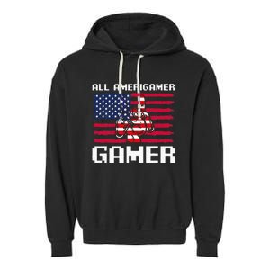 4th Of July All American Gamer Flag Merica Garment-Dyed Fleece Hoodie