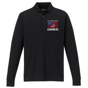 4th Of July All American Gamer Flag Merica Performance Long Sleeve Polo