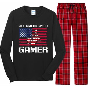 4th Of July All American Gamer Flag Merica Long Sleeve Pajama Set