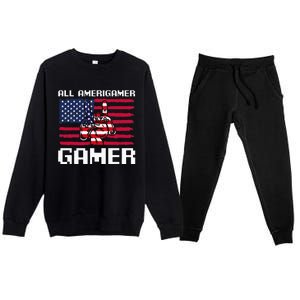 4th Of July All American Gamer Flag Merica Premium Crewneck Sweatsuit Set