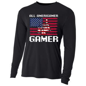 4th Of July All American Gamer Flag Merica Cooling Performance Long Sleeve Crew