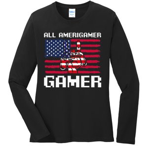 4th Of July All American Gamer Flag Merica Ladies Long Sleeve Shirt