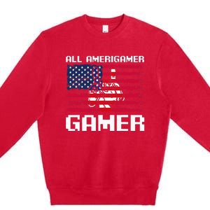 4th Of July All American Gamer Flag Merica Premium Crewneck Sweatshirt