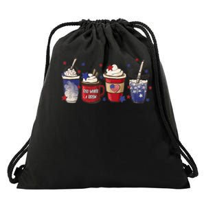 4th Of July Coffee Lover Patriotic Ice Cream Red And Blue Drawstring Bag