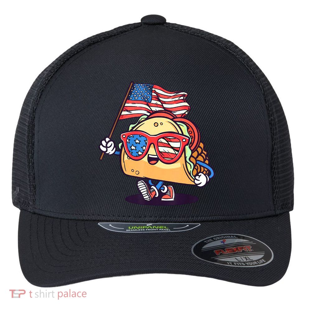 4th Of July Taco Patriotic Flexfit Unipanel Trucker Cap