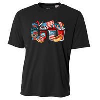 4th Of July Coffee Lover USA Women Patriotic Red And Blue Cooling Performance Crew T-Shirt