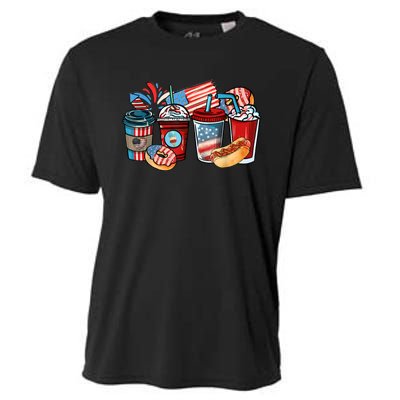 4th Of July Coffee Lover USA Women Patriotic Red And Blue Cooling Performance Crew T-Shirt