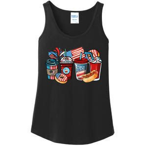 4th Of July Coffee Lover USA Women Patriotic Red And Blue Ladies Essential Tank