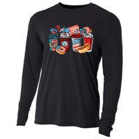 4th Of July Coffee Lover USA Women Patriotic Red And Blue Cooling Performance Long Sleeve Crew