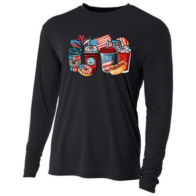 4th Of July Coffee Lover USA Women Patriotic Red And Blue Cooling Performance Long Sleeve Crew