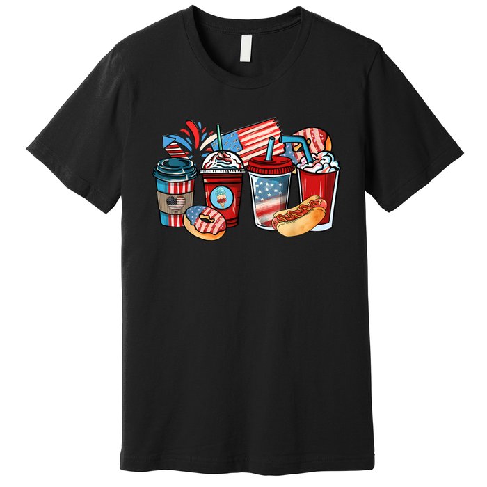 4th Of July Coffee Lover USA Women Patriotic Red And Blue Premium T-Shirt