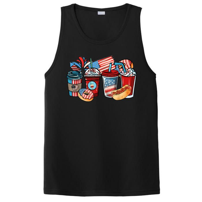 4th Of July Coffee Lover USA Women Patriotic Red And Blue PosiCharge Competitor Tank