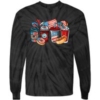 4th Of July Coffee Lover USA Women Patriotic Red And Blue Tie-Dye Long Sleeve Shirt