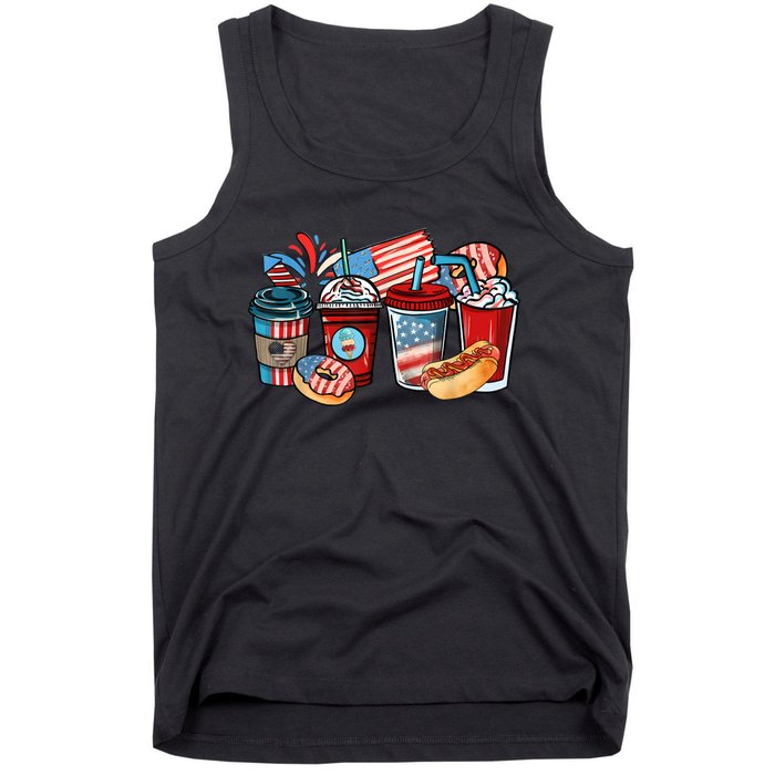 4th Of July Coffee Lover USA Women Patriotic Red And Blue Tank Top