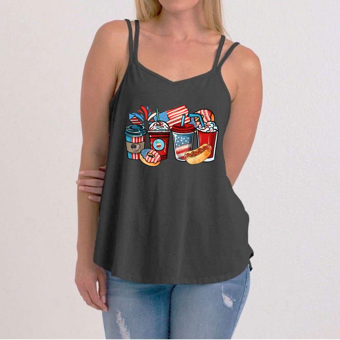 4th Of July Coffee Lover USA Women Patriotic Red And Blue Women's Strappy Tank