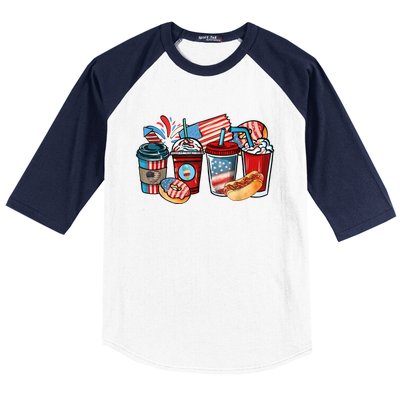 4th Of July Coffee Lover USA Women Patriotic Red And Blue Baseball Sleeve Shirt