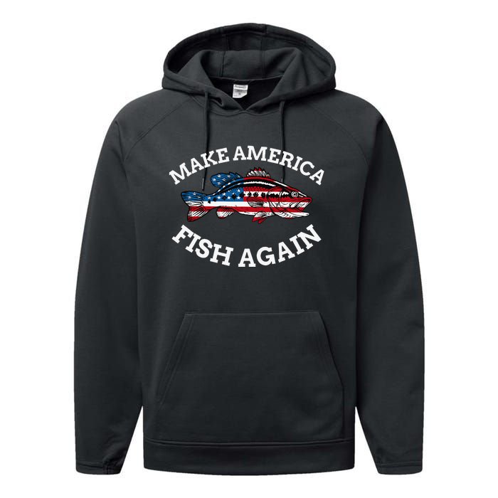 4th of July Fishing American Flag Make America Fish Again Performance Fleece Hoodie