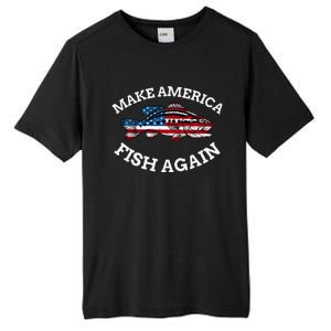 4th of July Fishing American Flag Make America Fish Again Tall Fusion ChromaSoft Performance T-Shirt