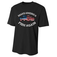 4th of July Fishing American Flag Make America Fish Again Performance Sprint T-Shirt